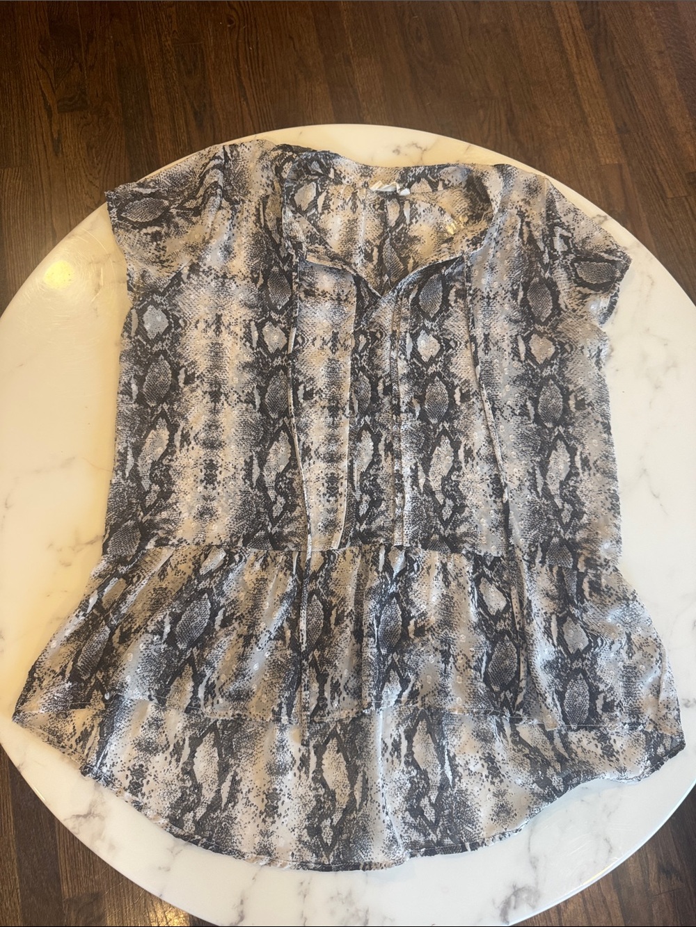 everleigh Snake-Print Peplum Blouse - Black & White